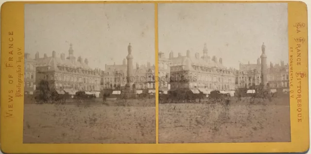 Lille Place Bourse La Column France Photo Q.V.Stereo Vintage Albumin c1865