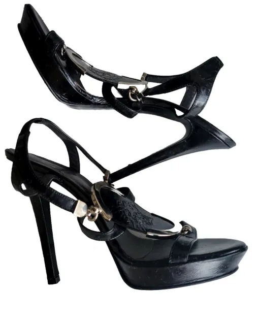 VERSACE  Vtg Patent Leather Women Medusa Logo Sandals Stilettos  US 7.5 EU 38.5