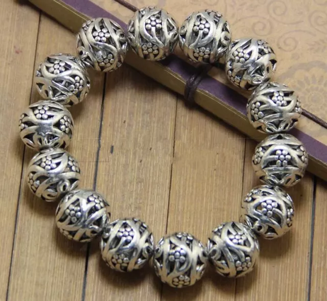 Old China tibet Silver Bracelet Fengshui Hollow beads Amulet Collection