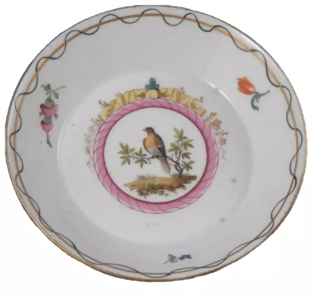 Antique 18thC Volkstedt Porcelain Bird Scene Saucer Porzellan Untertasse Scenic