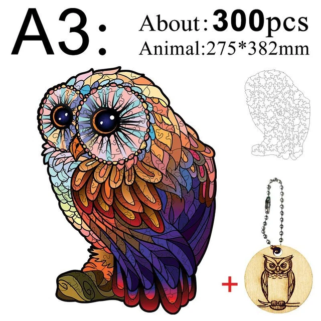 Owl Shape Jigsaw Puzzle Wooden DIY Crafts Adults Kids Interactive Charming Game