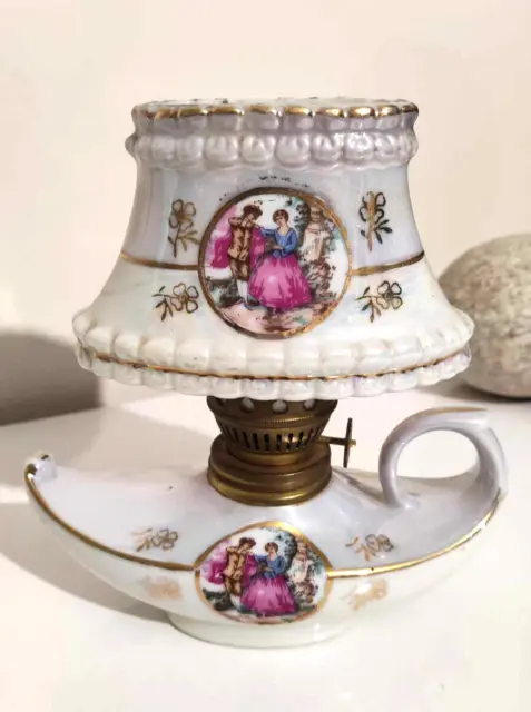 Jolie ancienne lampe à huile vintage en porcelaine - Vintage 1900