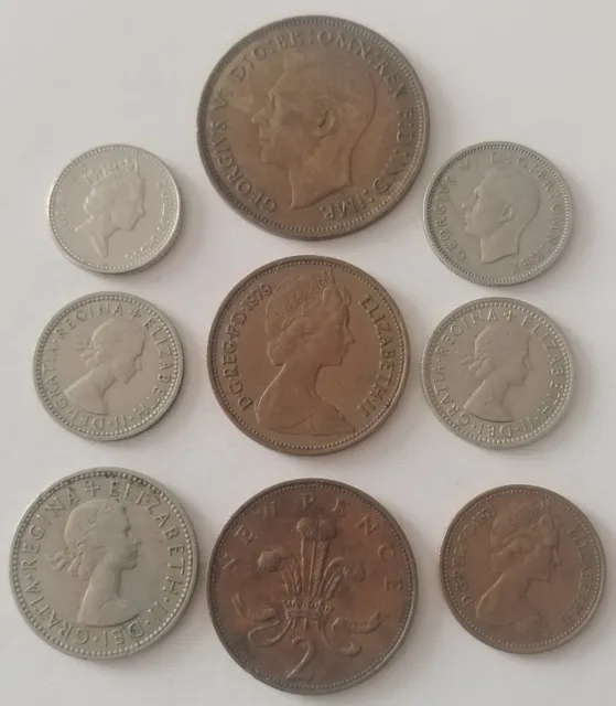 Lot de 9 pièces de monnaie du Royaume Uni