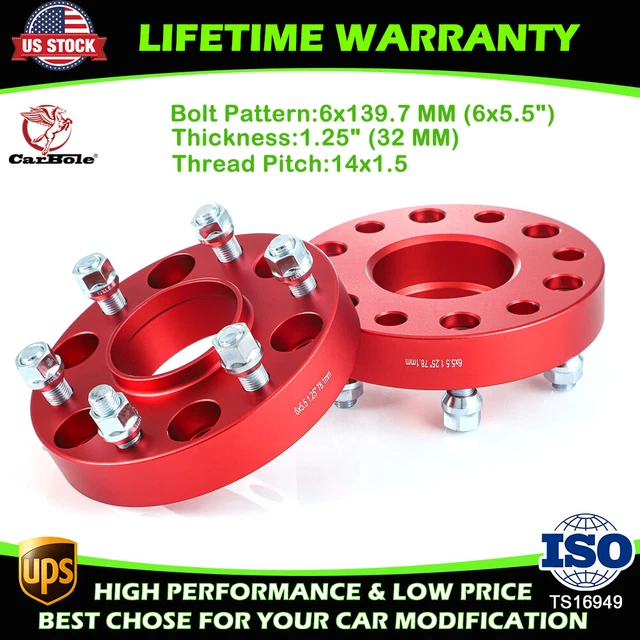 2X 1.25" Thick Red Hub Centric Wheel Spacers Adapters 14x1.5 For Chevy Silverado