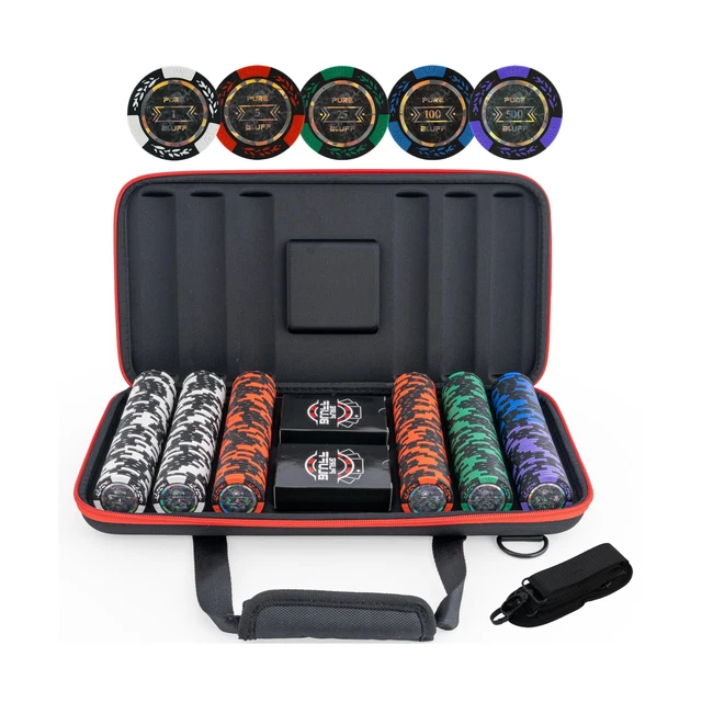 Pure Bluff Poker Chips Set with Case - 300 Clay Poker Chips with 2 Card Decks...