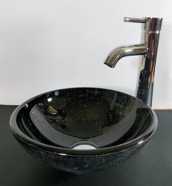 Aufsatz Glas Waschbecken Waschschale Waschtisch klein rund schwarz Granit Bad WC 3