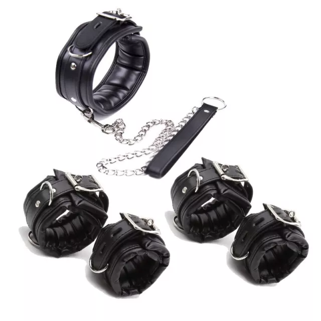 Ensemble de Bondage Bdsm en cuir menottes sexuelles cheville collier esclave