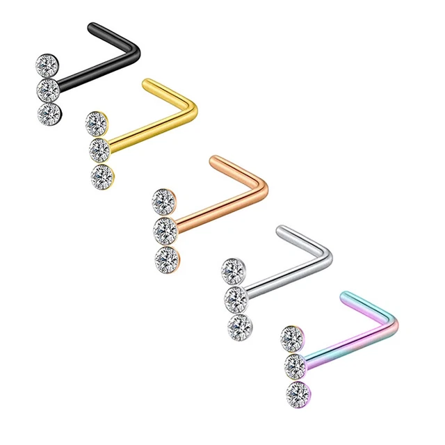316L Acero quirúrgico Forma de L Nariz Hueso Anillo Cristal Top Tornillo Piercing Retai'JQ