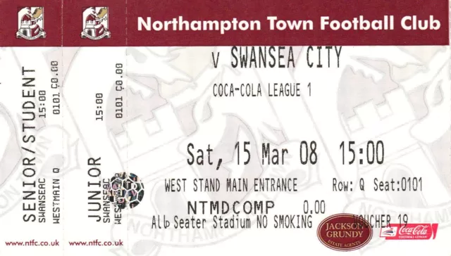 Ticket - Northampton Town v Swansea City 15.03.08