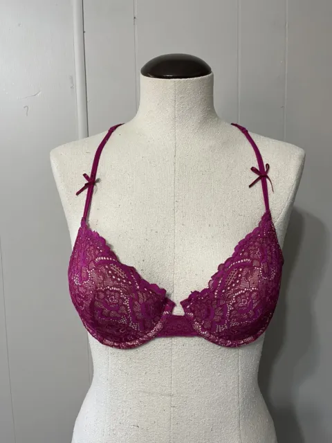ANTHROPOLOGIE SAMANTHA CHANG Magenta All Lace Underwire T-back Bra 34C  $19.95 - PicClick