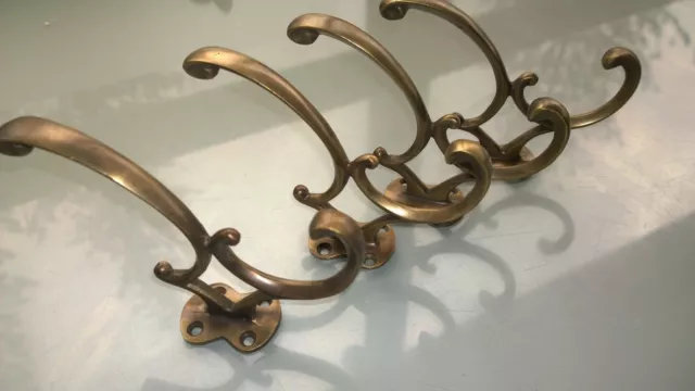 4 COAT HOOKS CURVED door solid heavy solid brass furniture age old style 4" B