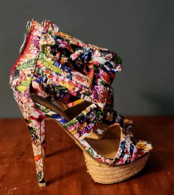 Size 7.5 ZIGI SOHO Floral Fabric Print Khloe Sandal Platform Heel Zip Womens 2