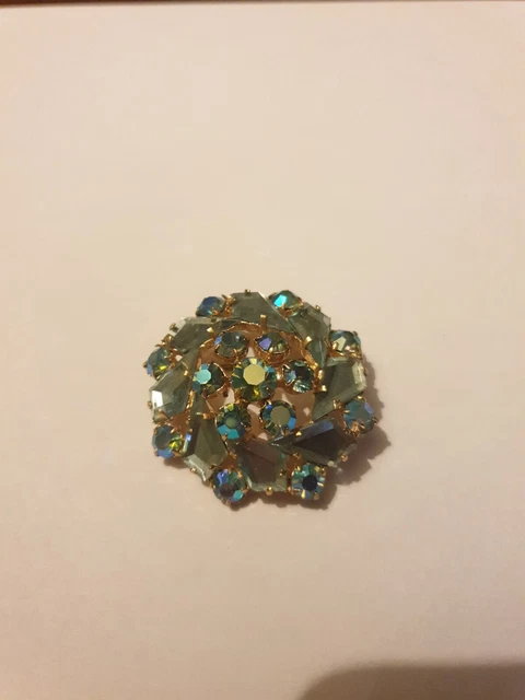 Bijoux Ancien Ancienne Broche Faceté En Cristal Bleu Aigue Marine