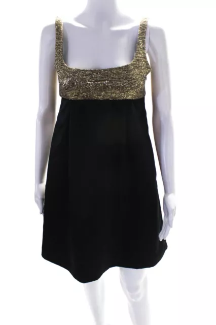 MILLY OF NEW York Womens Sleeveless Metallic Cocktail Dress Black Gold ...