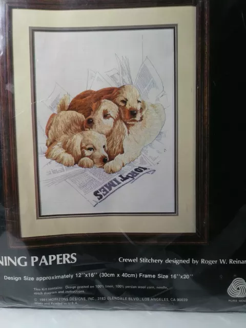 Kit de bordado Monarch Horizons Morning Papers 1981 cachorros perros crewel CR34 nuevo 3