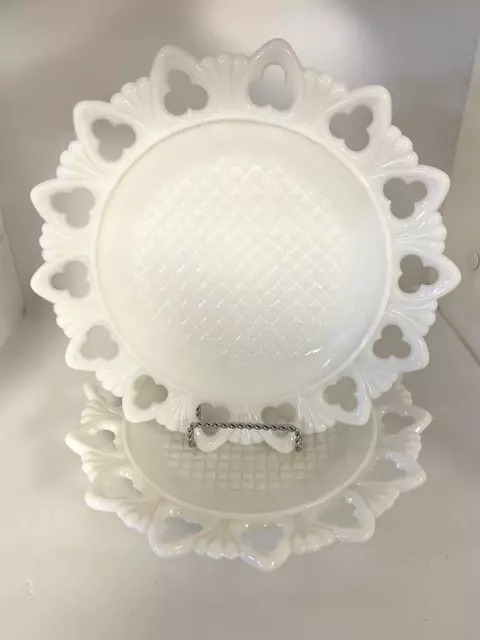Vintage, Kemple, Shell & Club, White Milk Glass, Set of 2 Small Dinner Plates