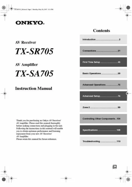 Onkyo Integra TX-NR757 Receiver Owners Instruction Manual FREE SHIPPING