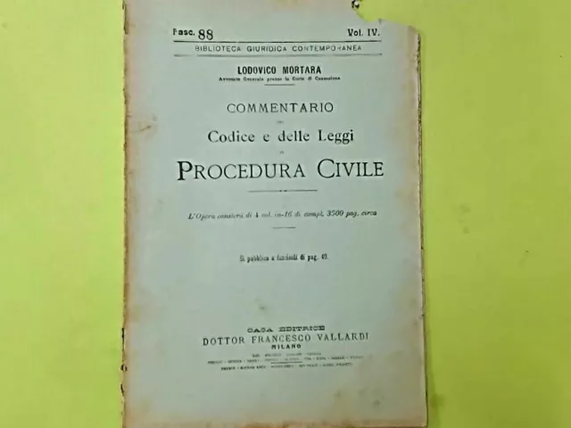 Commentario Del Codice E Delle Leggi Di Procedura Civile Mortara Fasc 88 Vol Iv