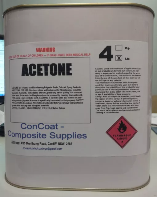 Acetone for Fibreglass 4 ltr - FREIGHT PER DESCRIPTION