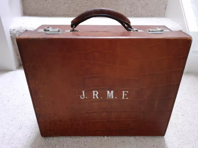 1920s Art Deco Imitation Crocodile Leather Suitcase / Vanity Case
