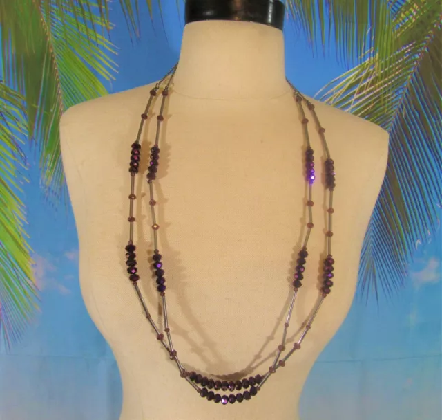 Double Strand Black Chain and Purple Beads Necklace 32" Marked Charming Charlie