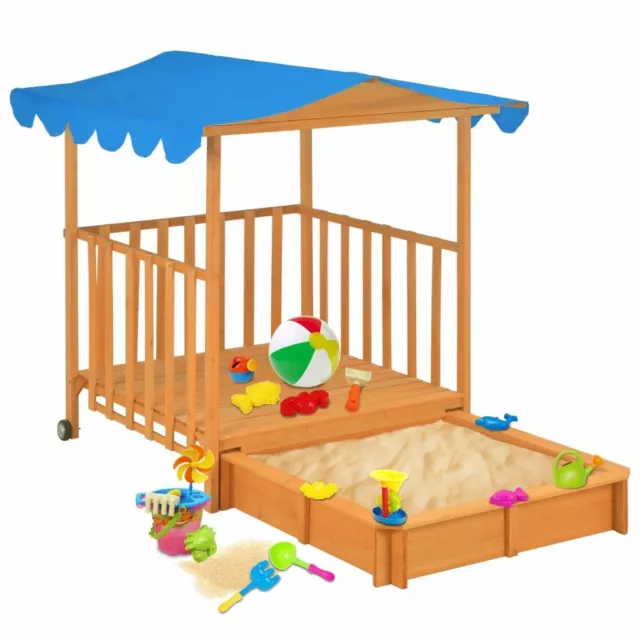 Kids Playhouse With Sandbox UV Protect Roof Outdoor Play Activity Wooden Sandpit