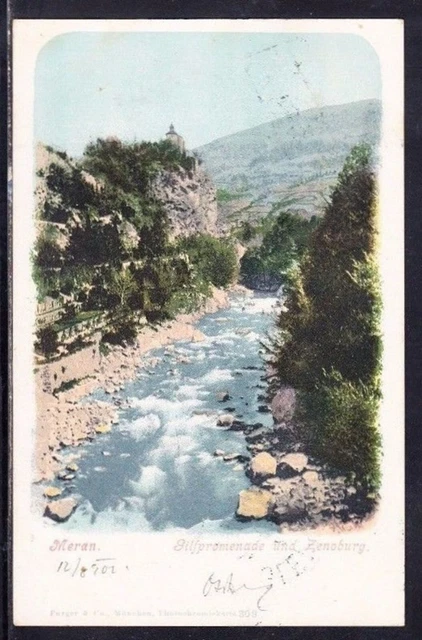 ks70  CARTOLINA Meran, Gilfpromenade und Zinoburg,1901+++