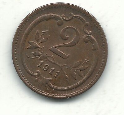 A Vintage High Grade Au 1911 Austria (Austrian) 2 Heller Coin-Dec569