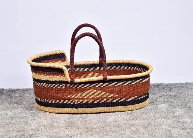 Baby Moses Basket with Mattress, Bolga Basket, African Woven Basket,12x18x30 in Baby Moses Basket with Mattress, Bolga Basket, African Woven Basket,12x18x30 in