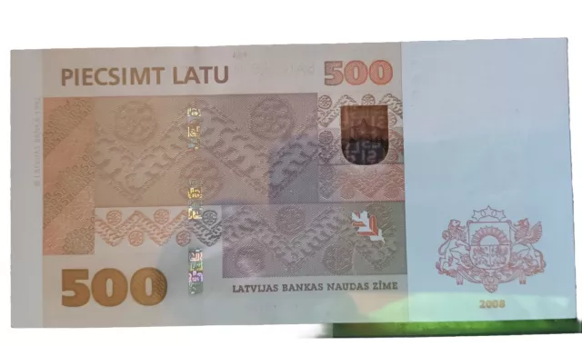 Real Money AUTHENTIC Latvia 500 Latu 2008 Unc banknote Uncirculated RARE 2
