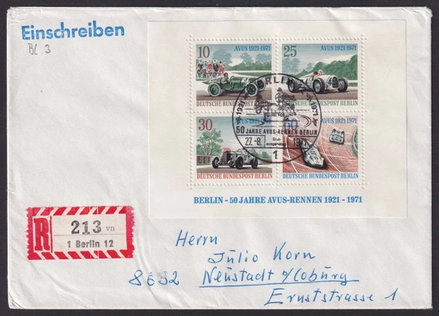 Berlin Block 3 Ersttagsbrief / FDC per Einschreiben BERLIN - NEUSTADT #C1263