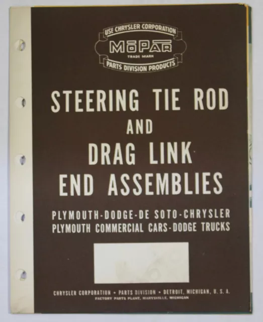 Chrysler Corp Mopar Tie Rod & Link Parts Book ~ 1941 ~ Catalog # D-9649