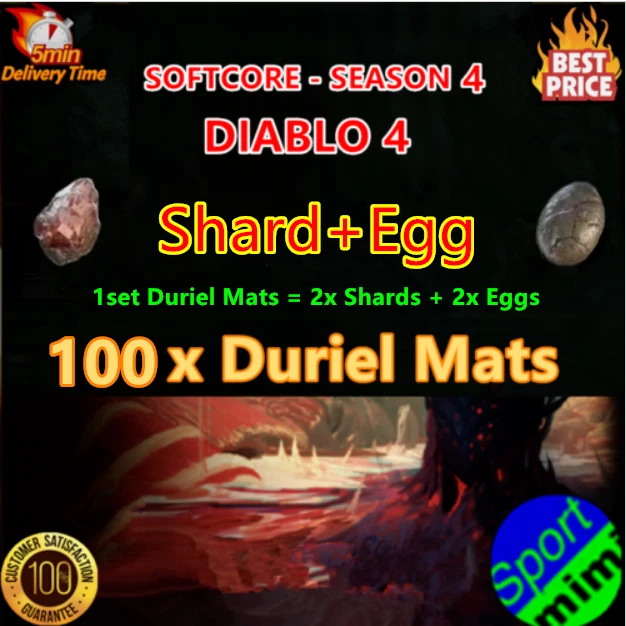 DIABLO 4 SEASON 4 DURIEL MATS 100x Sets 🔥D4 Materials Shard+Egg🔥 S4 Softcore EUR 179,99