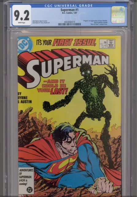 Superman #1 CGC 9.2 1987 DC Comics John Byrne Story 1st App New Metallo
