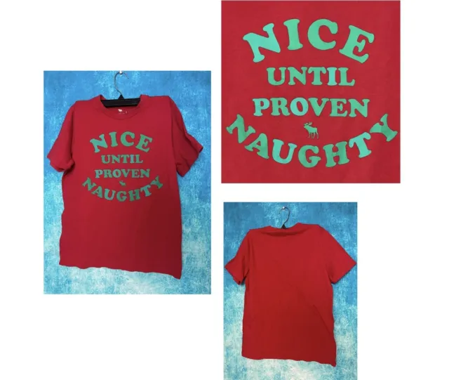 Abercrombie Kids Boys Red Nice Until Proven Naughty Graphic T Shirt Size 13/14