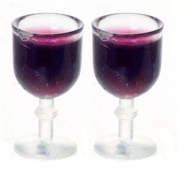 Dolls House 2 Glasses of Red Wine Miniature Dining Room Pub Bar Accessory 1:12