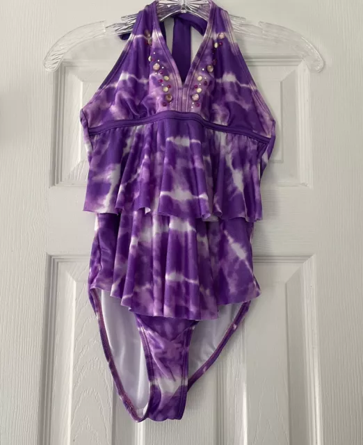 Justice Swim Girls Size 10 One Piece Swimsuit Bathing Suit Purple Tie Dye