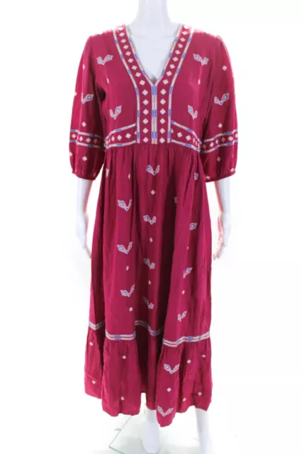 Ba&Sh Womens Cut Out Embroidered V-Neck Long Sleeve Maxi Dress Pink Size L