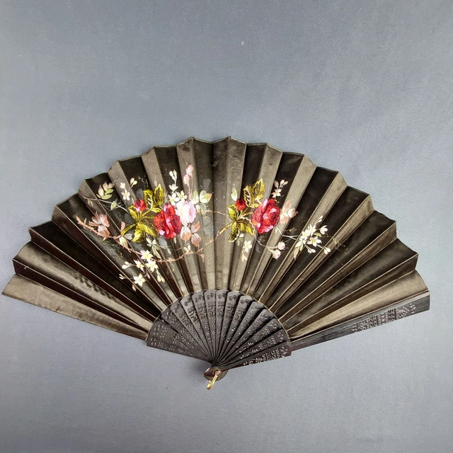 Éventail Décoratif En Bois Noir Avec Dentelle Brodée Dorée - Accessoire élégant Neuf Avec étiquette