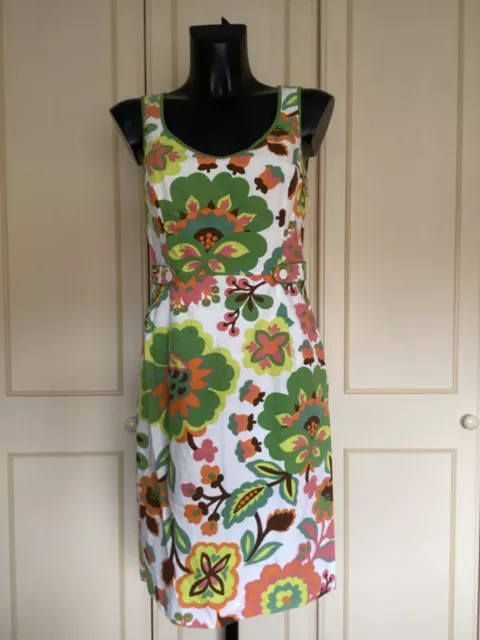 Boden Ladies White Green Orange Floral Summer Shift Dress Uk Size 10 Regular