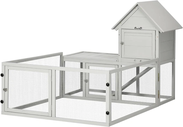 PawHut Indoor Pet Rabbit Hutch Guinea Pig Cage Light Grey