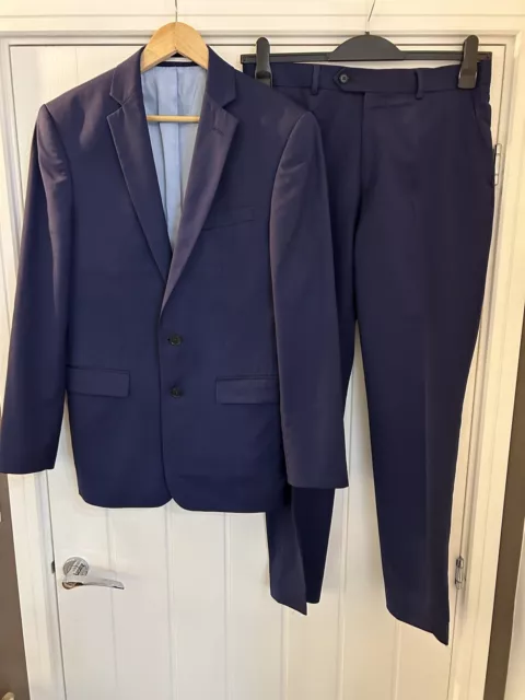 Men's Charles Tyrwhitt 38R/32L Suit - Blue Super 100 Slim Fit Wool 2-Piece Suit