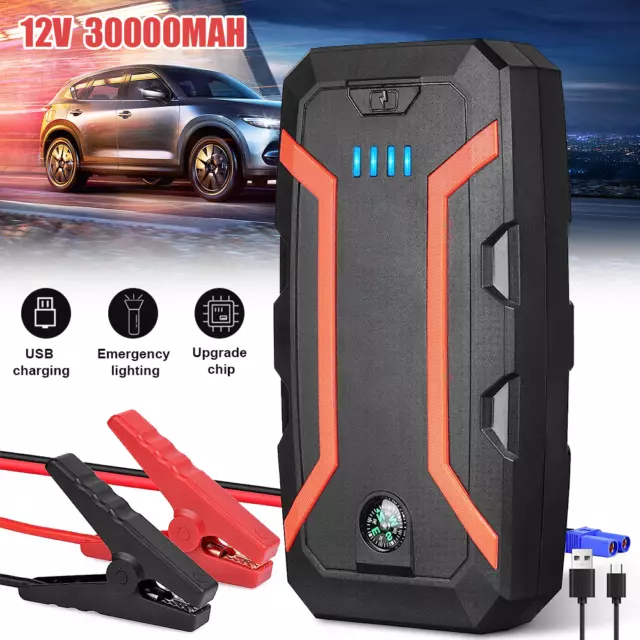 30000mah Car Jump Starter Pack 12V Booster Power Bank USB Battery Charger 600A