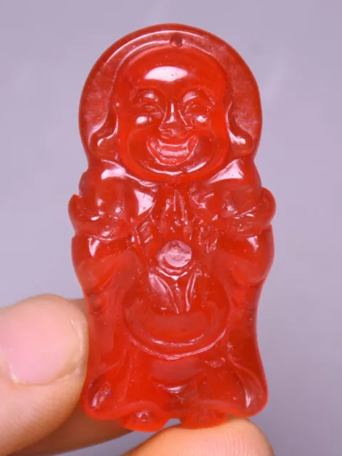 4CM Chine Bouddhisme Rouge Jade Happy Laugh Maitreya Bouddha Amulette Pendentif