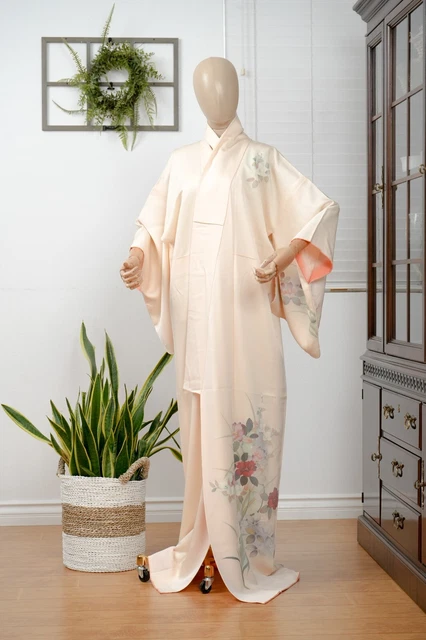 Dear Vanilla Japanese Silk Kimono Women's Robe Gown Authentic Japan Vintage Mint