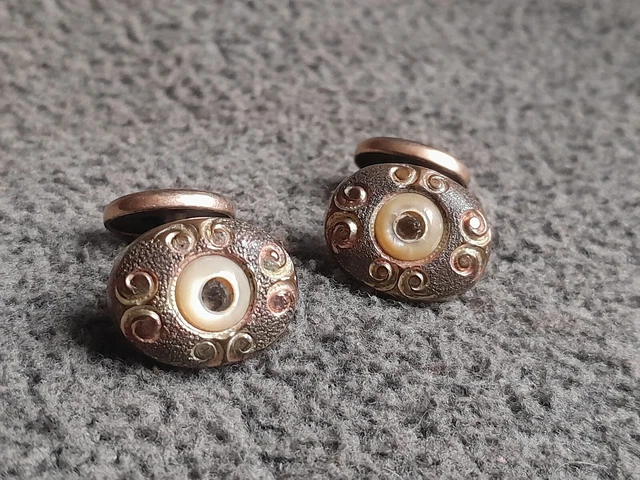 Antique Pair of 1920s Ornate Copper Lever Back Cufflinks