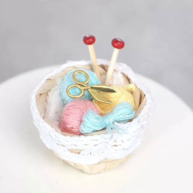 1 Set Dollhouse Accessories Miniature Knitting Basket Kit Tiny House Decoration