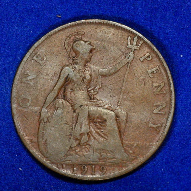 Gb George V Bronze Penny 1919 Kn ++ Nice Grade!! ++ [092-21]