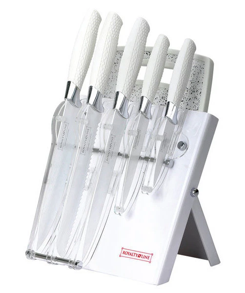 Justup Messerset 6-tlg Weiß - Edelstahl Küchenmesser Mit Block Und Schärfer Profi Set