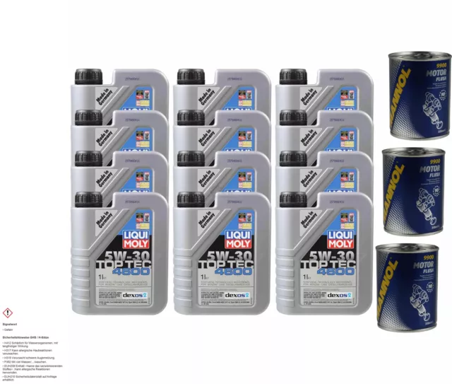 12L aceite motor Liqui Moly Top Tec 4600 5W-30 3x mannol Motor Flusch Aditivo De